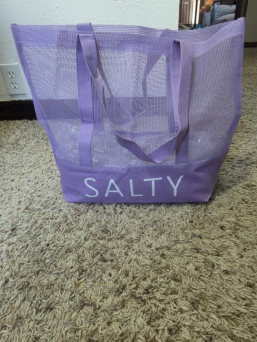 Lavender Mesh Tote Bag With Salty Logo On Front